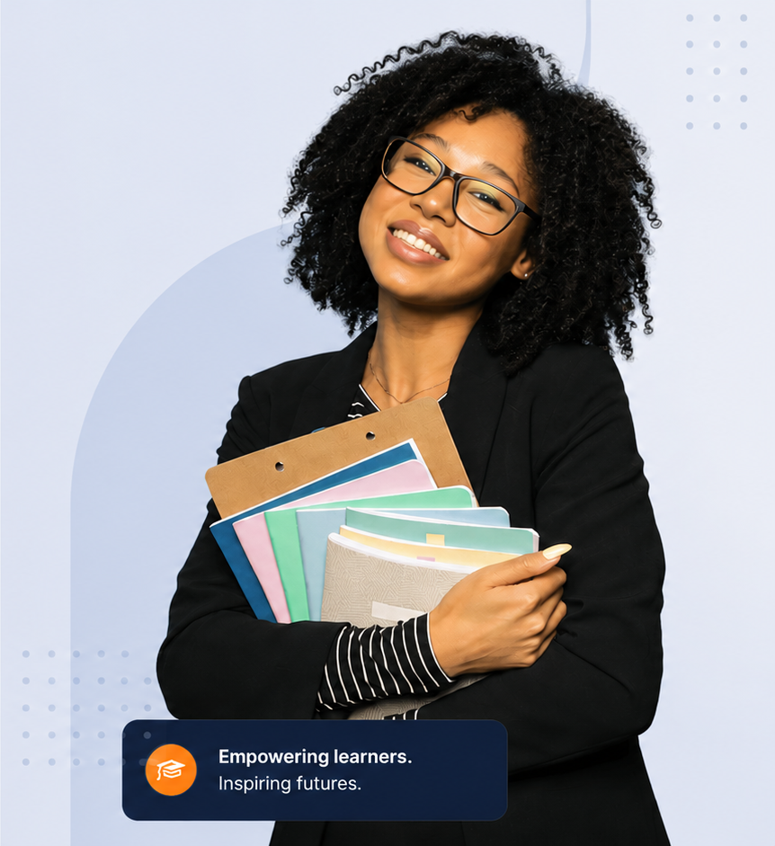 Student holding books, empowering learners, inspiring futures